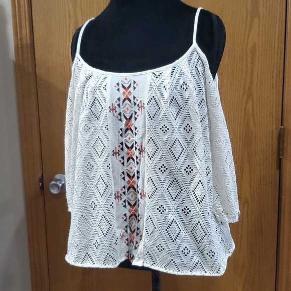 Miss Me Tops - Miss me cold shoulder embroidered lace top